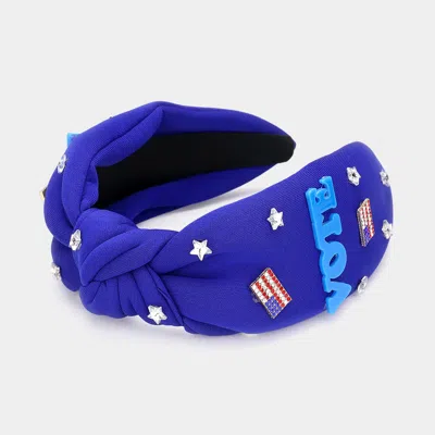 Fashnzfab Vote American Usa Flag Star Stone Embellished Knot Headband In Blue