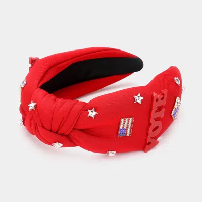 Fashnzfab Vote American Usa Flag Star Stone Embellished Knot Headband In Red