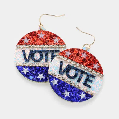 Fashnzfab Vote Message American Usa Flag Sequin Round Dangle Earrings In Multi
