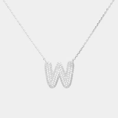 Fashnzfab -w- White Gold Dipped Cz Initial Monogram Pendant Necklace In Metallic