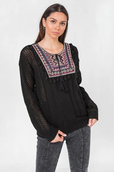Fashnzfab Waffle Knit Sweater In Black