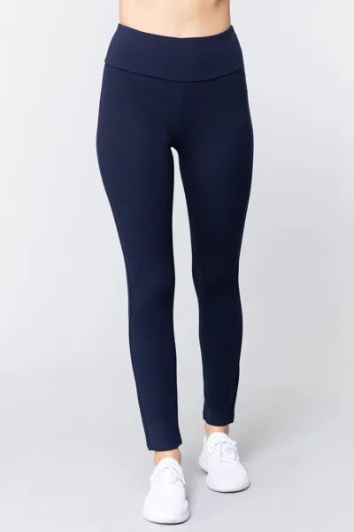 Fashnzfab Waist Band Long Ponte Pants In Blue