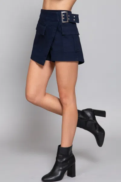 Fashnzfab Waist Belted Cargo Skort In Blue