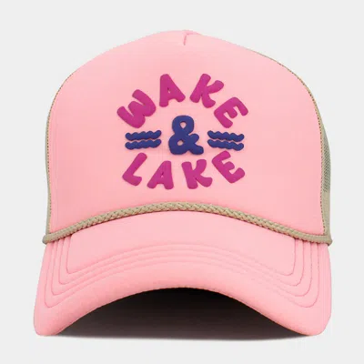 Fashnzfab Wake Lake Mesh Back Trucker Hat In Pink