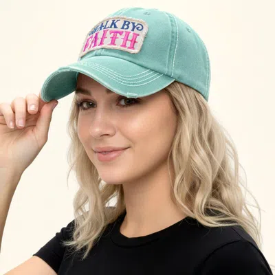 Fashnzfab Walk By Faith Message Patch Vintage Baseball Cap In Green