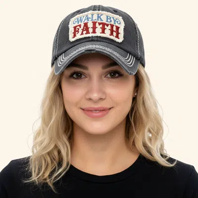 Fashnzfab Walk By Faith Message Patch Vintage Baseball Cap In Grey