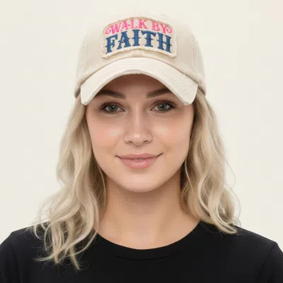 Fashnzfab Walk By Faith Message Patch Vintage Baseball Cap In Sand