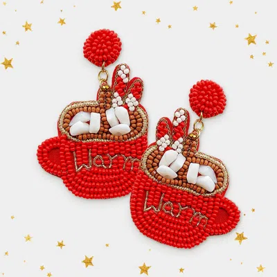 Fashnzfab Warm Felt Back Beaded Hot Chocolate Dangle Earrings In Red