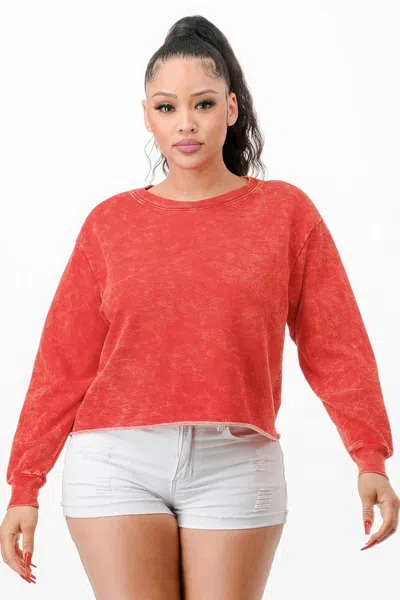 Fashnzfab Washed French Terry Cropped Sweatshirts In Red