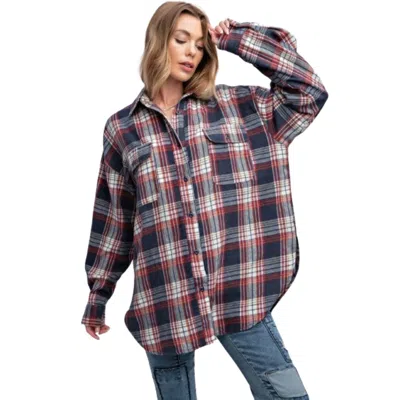 Fashnzfab Washed Plaid Button Down Shirt In Blue