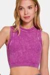 Fashnzfab Washed Ribbed Seamless Crop Tank With Bra Pad In Multi