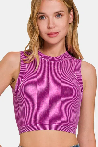 Fashnzfab Washed Ribbed Seamless Crop Tank With Bra Pad In Multi