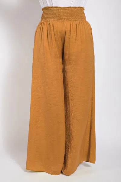 Fashnzfab Washed Satin Wide Pants With Waist Smocked