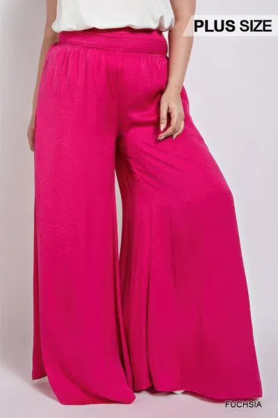 Fashnzfab Washed Satin Wide Pants With Waist Smocked