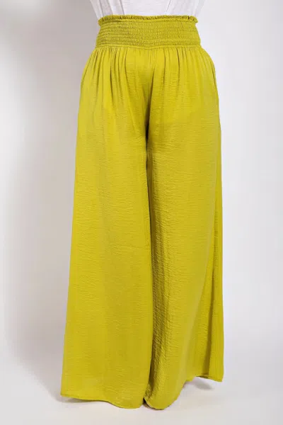 Fashnzfab Washed Satin Wide Pants With Waist Smocked