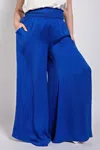 Fashnzfab Washed Satin Wide Pants With Waist Smocked