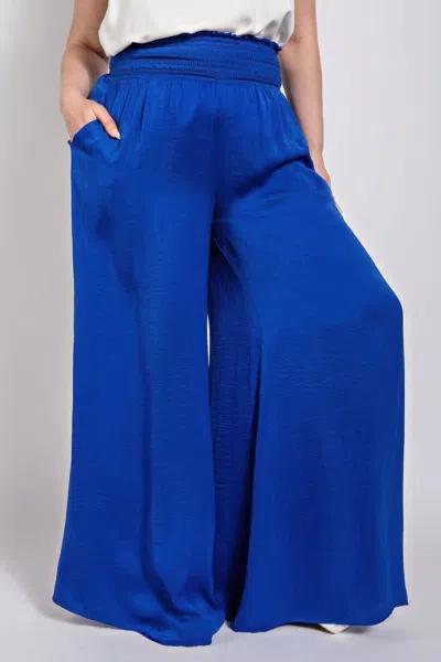 Fashnzfab Washed Satin Wide Pants With Waist Smocked