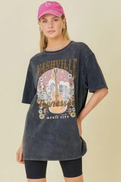 Fashnzfab Washing Nashville Music City Graphic T-shirts In Pink