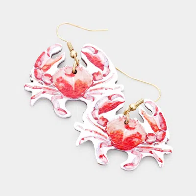 Fashnzfab Watercolor Crab Print Wood Dangle Earrings In Red