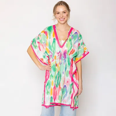 Fashnzfab Watercolor Print Cover Up Poncho In Multi