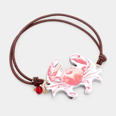 Fashnzfab Watercolor Wood Crab Accented Stretch Bracelet Brown, Red In Pink