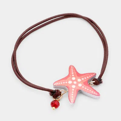 Fashnzfab Watercolor Wood Starfish Accented Stretch Bracelet Brown, Red
