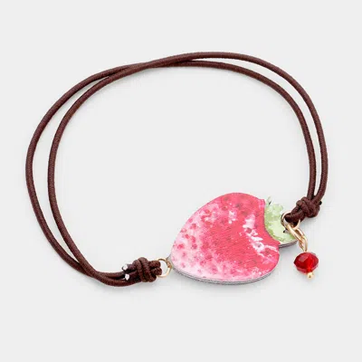 Fashnzfab Watercolor Wood Strawberry Accented Stretch Bracelet Brown, Red In Pink