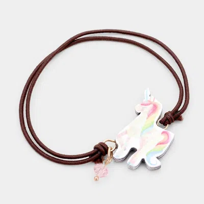 Fashnzfab Watercolor Wood Unicorn Accented Stretch Bracelet Brown, Multi In Pink