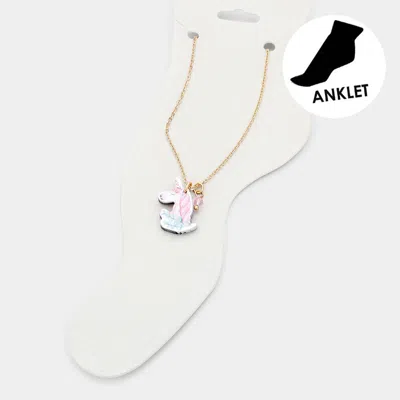 Fashnzfab Watercolor Wood Unicorn Anklet In Gold