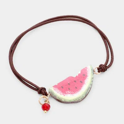 Fashnzfab Watercolor Wood Watermelon Accented Stretch Bracelet Brown, Green, Red In Pink