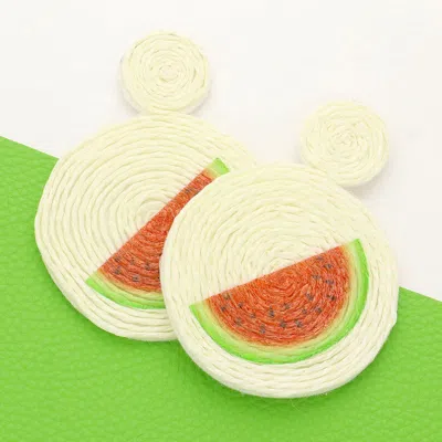 Fashnzfab Watermelon Detail Swirl Raffia Round Dangle Earrings In Multi