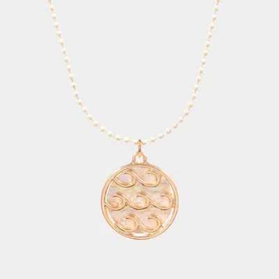 Fashnzfab Wave Accented Round Pendant Necklace In Multi