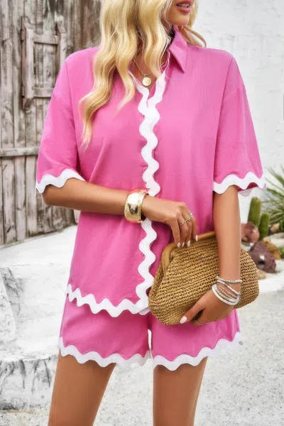 Fashnzfab Wave Interlaced Linen Loose Fit Shorts Sets