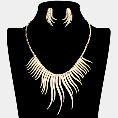 Fashnzfab Wavy Bar Drop Rhinestone Bib Necklace In Multi