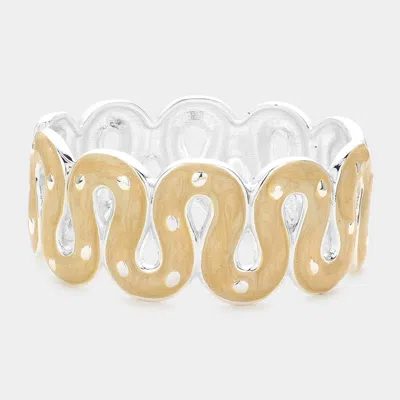 Fashnzfab Wavy Enamel Hinged Bracelet Cream In Gold