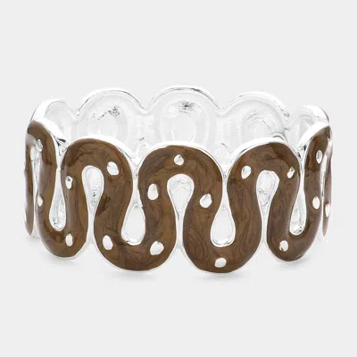 Fashnzfab Wavy Enamel Hinged Bracelet Dark Brown