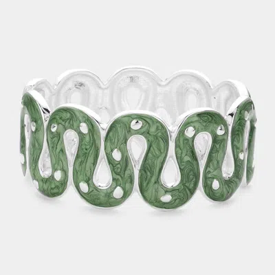 Fashnzfab Wavy Enamel Hinged Bracelet Green