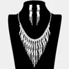Fashnzfab Wavy Fringe Crystal Rhinestone Necklace In Metallic