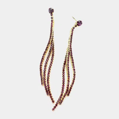 Fashnzfab Wavy Fringe Hinestone Evening Earrings - Amethyst, Gold In Multi