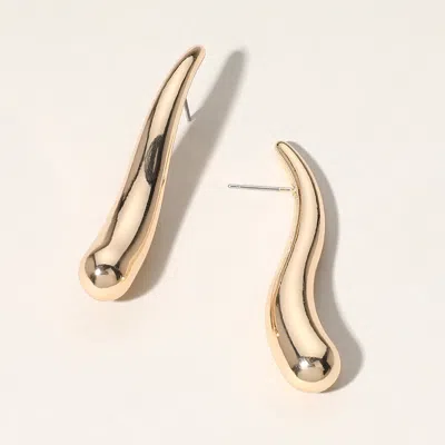 Fashnzfab Wavy Long Teardrop Earrings In Gold