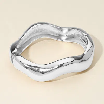 Fashnzfab Wavy Metal Hinged Bangle Bracelet In Silver