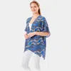 Fashnzfab Wavy Printed Lurex Cover Up Poncho Kimono Poncho In Blue