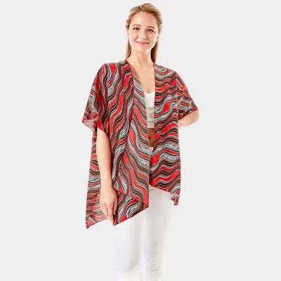 Fashnzfab Wavy Printed Lurex Cover Up Poncho Kimono Poncho In Multi