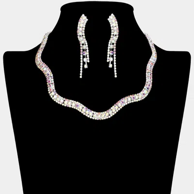 Fashnzfab Wavy Rhinestone Collar Necklace In White