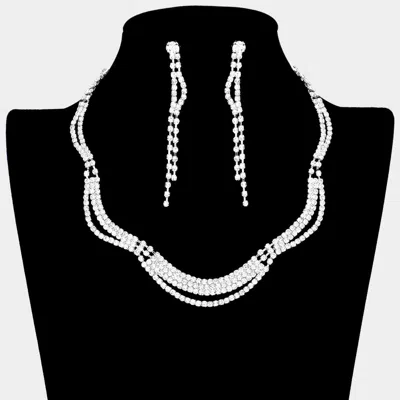 Fashnzfab Wavy Rhinestone Necklace In Silver