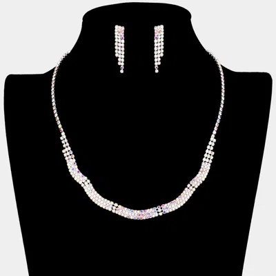 Fashnzfab Wavy Rhinestone Pave Necklace - Ab, Silver In Metallic