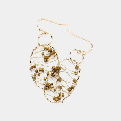 Fashnzfab Weave Bead Oval Hoop Earrings In Gold