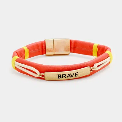 Fashnzfab Weave Cord Brave Metal Bar Magnetic Bracelet Worn Gold, Orange In Multi