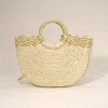 Fashnzfab Weave Round Handle Straw Handbag / Crossbody Bag In Sand