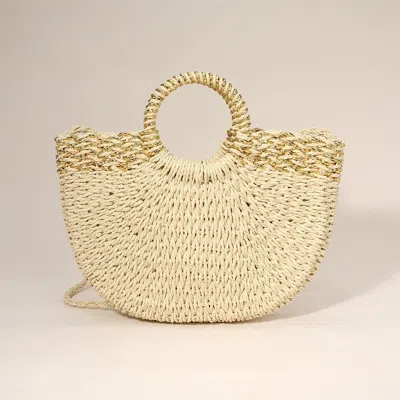 Fashnzfab Weave Round Handle Straw Handbag / Crossbody Bag In Sand